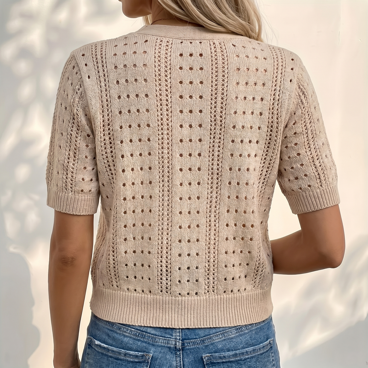 V-Neck Short-Sleeve Knit Cardigan