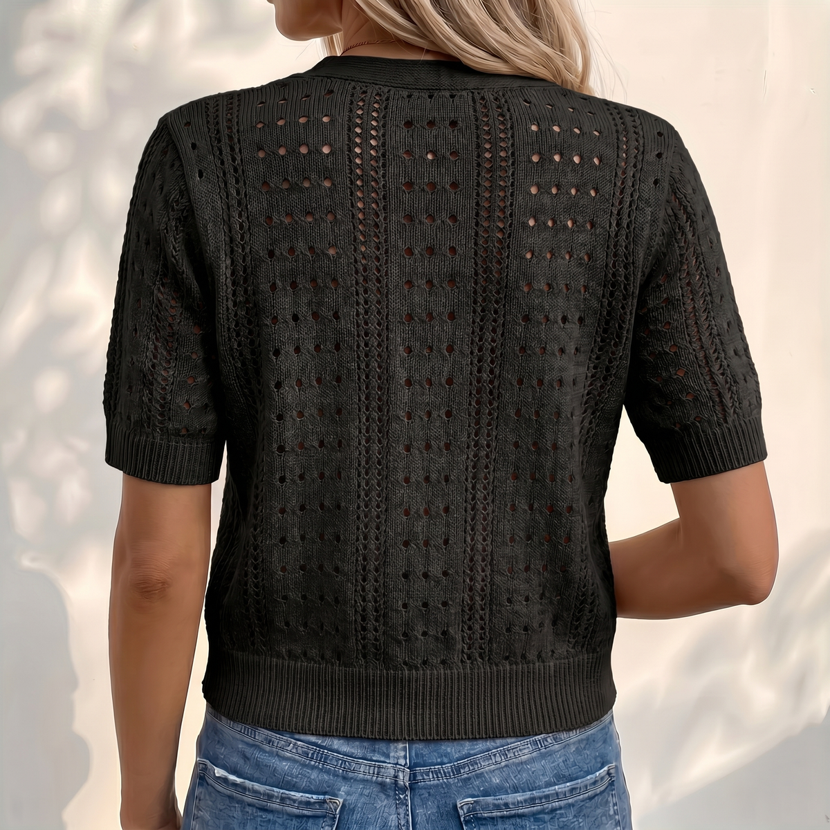 V-Neck Short-Sleeve Knit Cardigan