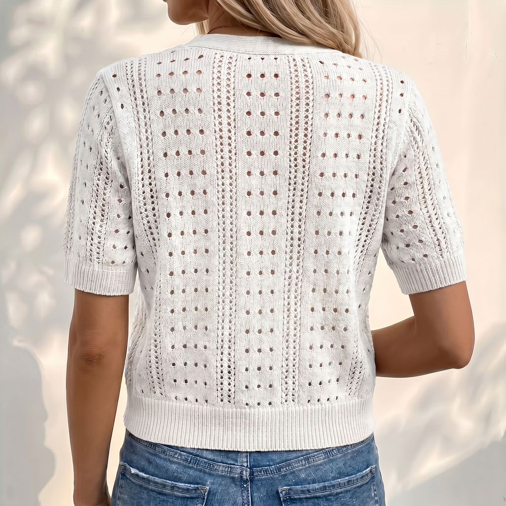 V-Neck Short-Sleeve Knit Cardigan