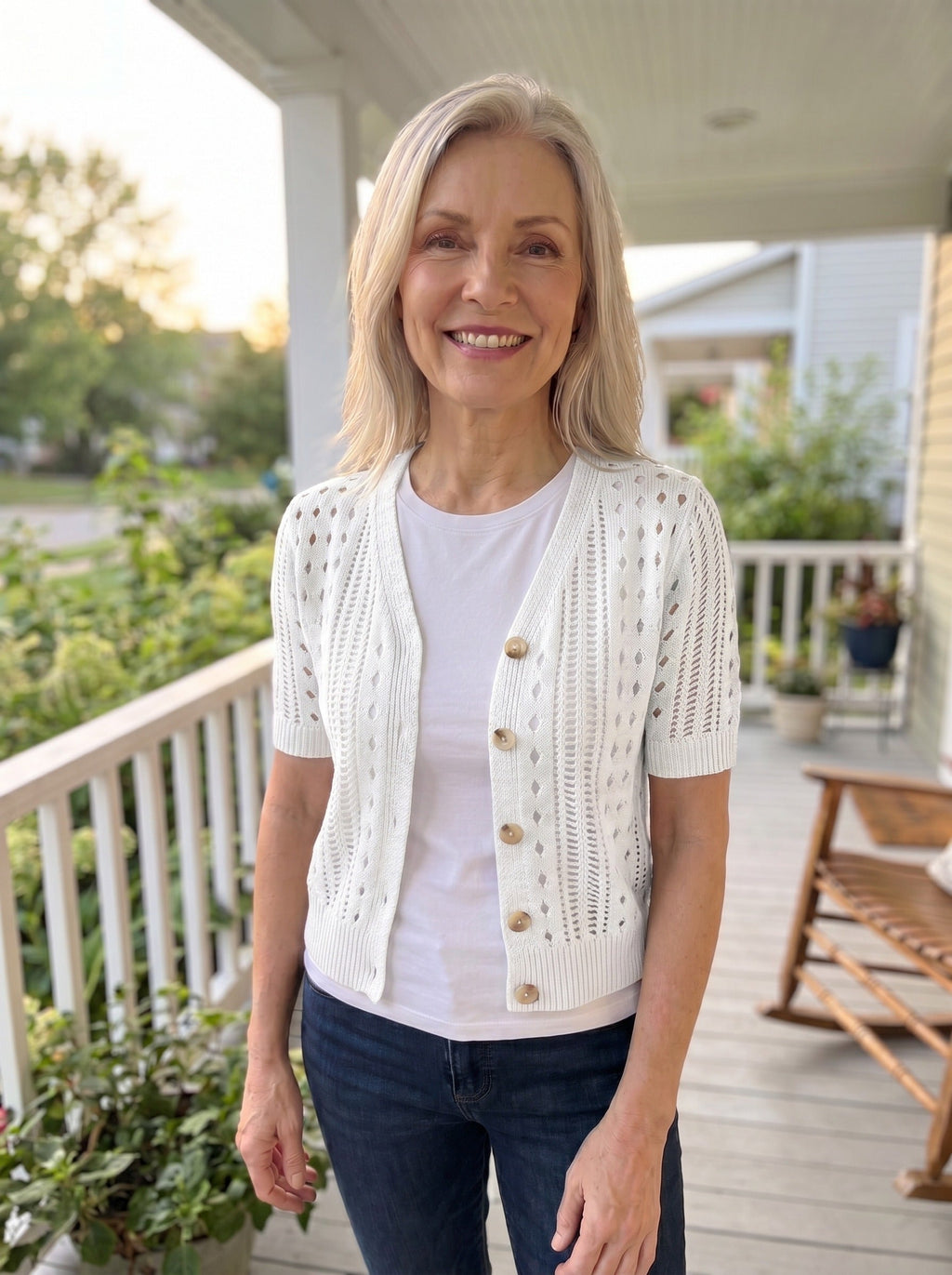 V-Neck Short-Sleeve Knit Cardigan