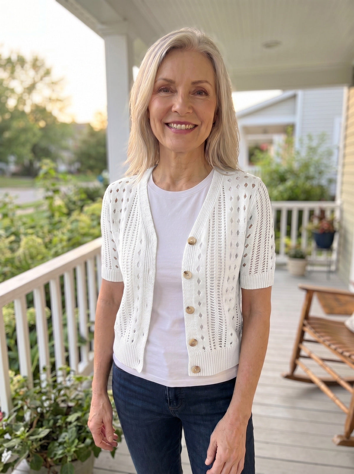 V-Neck Short-Sleeve Knit Cardigan